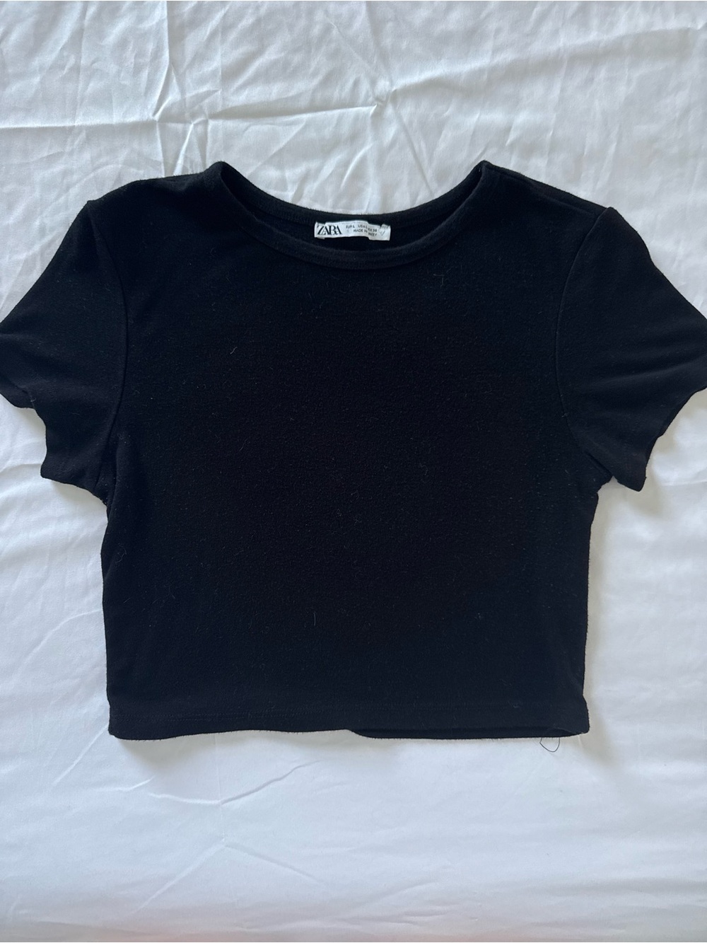 Zara Black Short Sleeve Cropped Basic Tee Size Large